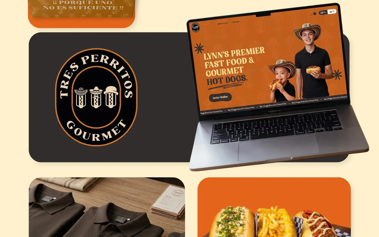 Tres Perritos Gourmet — logo, packaging, apparel and website by Edilab